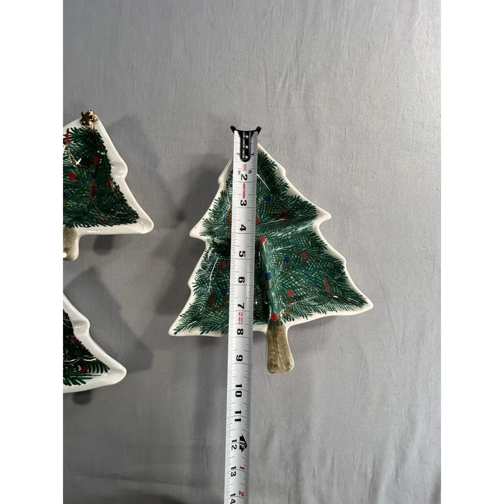 VTG Hand Painted Christmas Trees Italy Numbered each Have Wear Or Chip See Pics‎